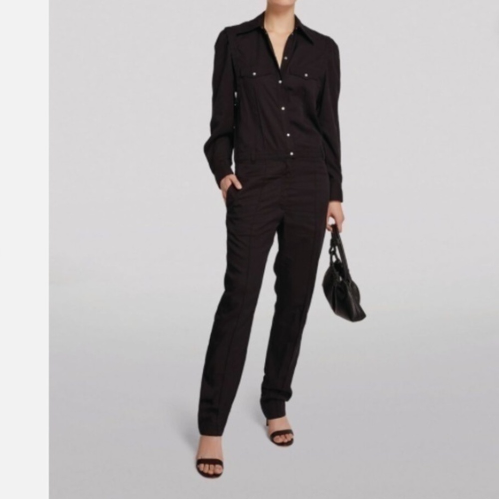 Isabel Marant Teal Black Pearl Snap Long Sleeve Jumpsuit 38 Nwt